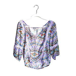 Groovy Off the Shoulder Peasant Top in Boho Tie Dye Hippie Print
